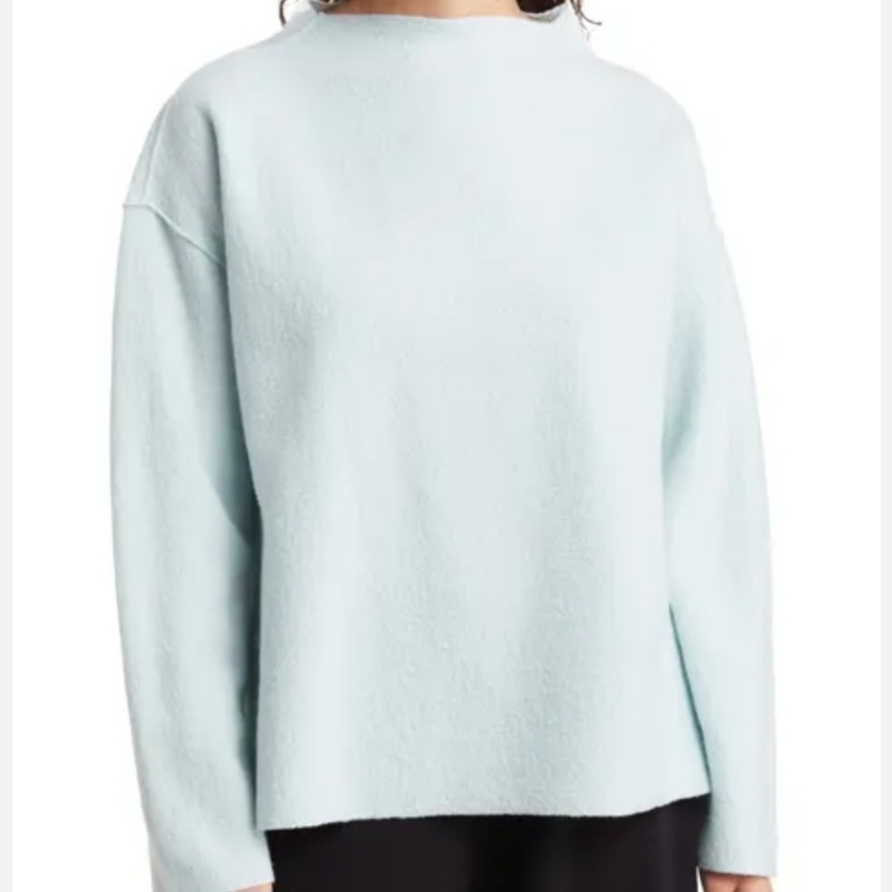 Eileen Fisher Mock-Neck Dropped-Shoulder Sweater lightweight Boiled Wool sz M